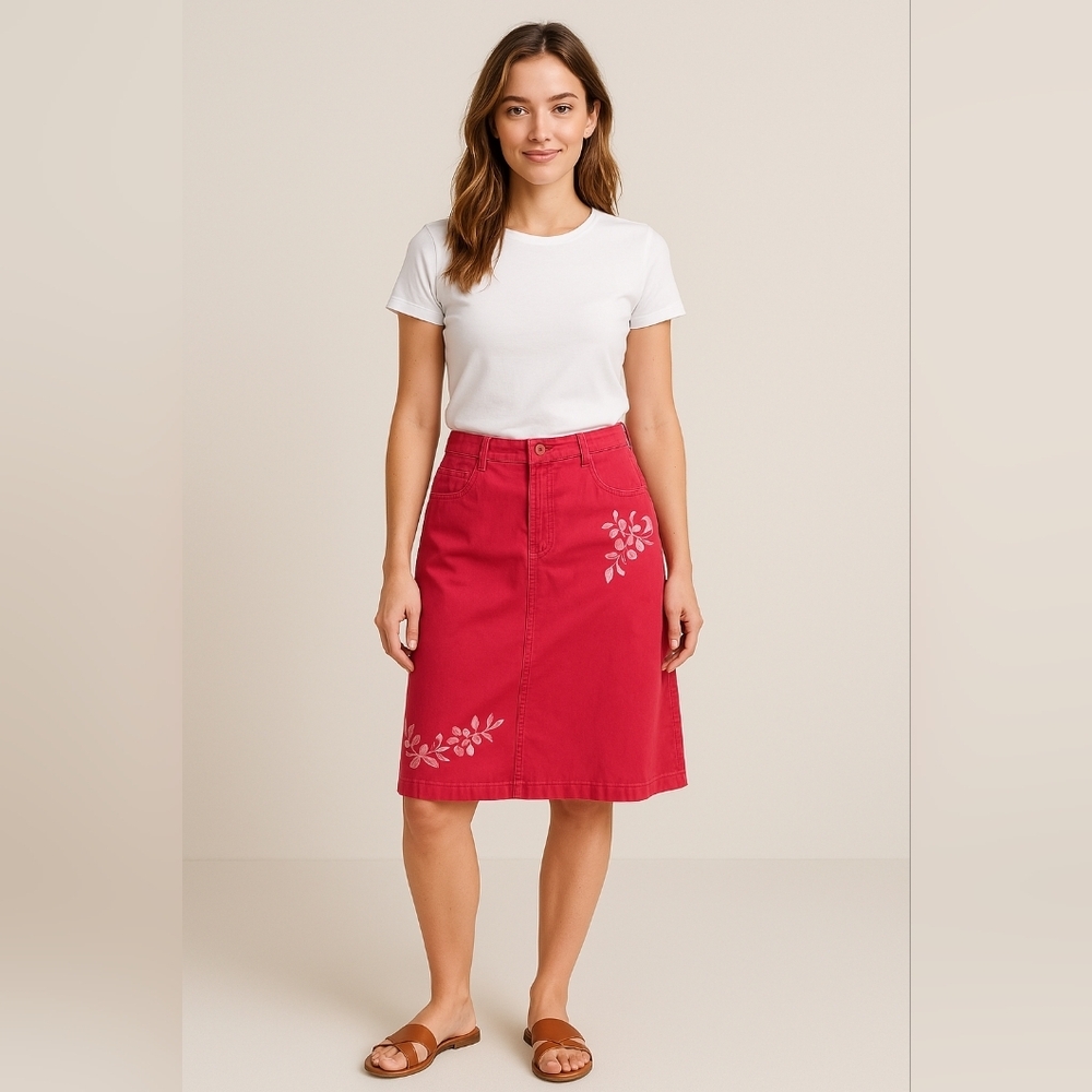 Oilily Red Skirt with White Embroidery XXL Gorpcore
